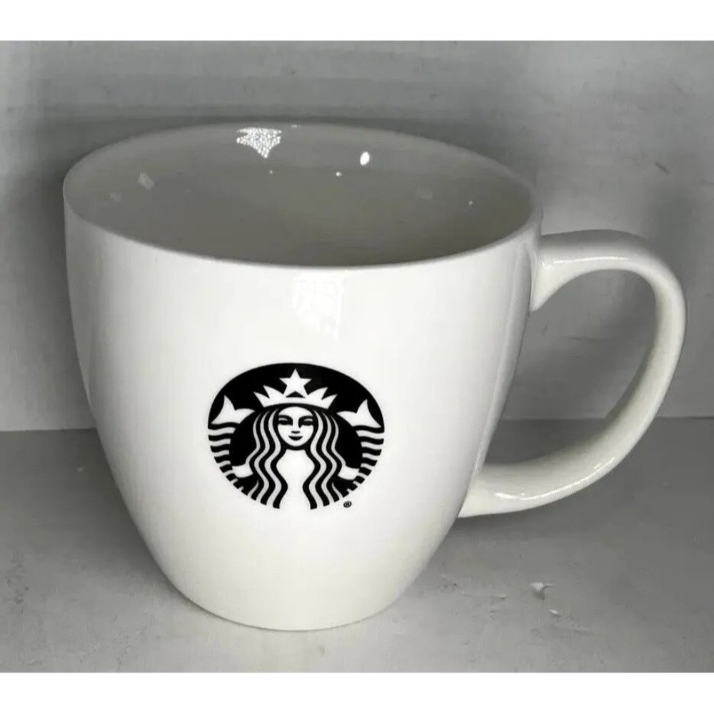2015 Starbucks 20 oz White Mug with Black Logo Circa 2015